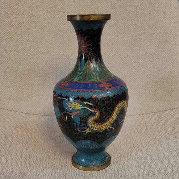 Vintage Other - CHINESE CLOISONNE VINTAGE QING DYNASTY DRAGON VASE